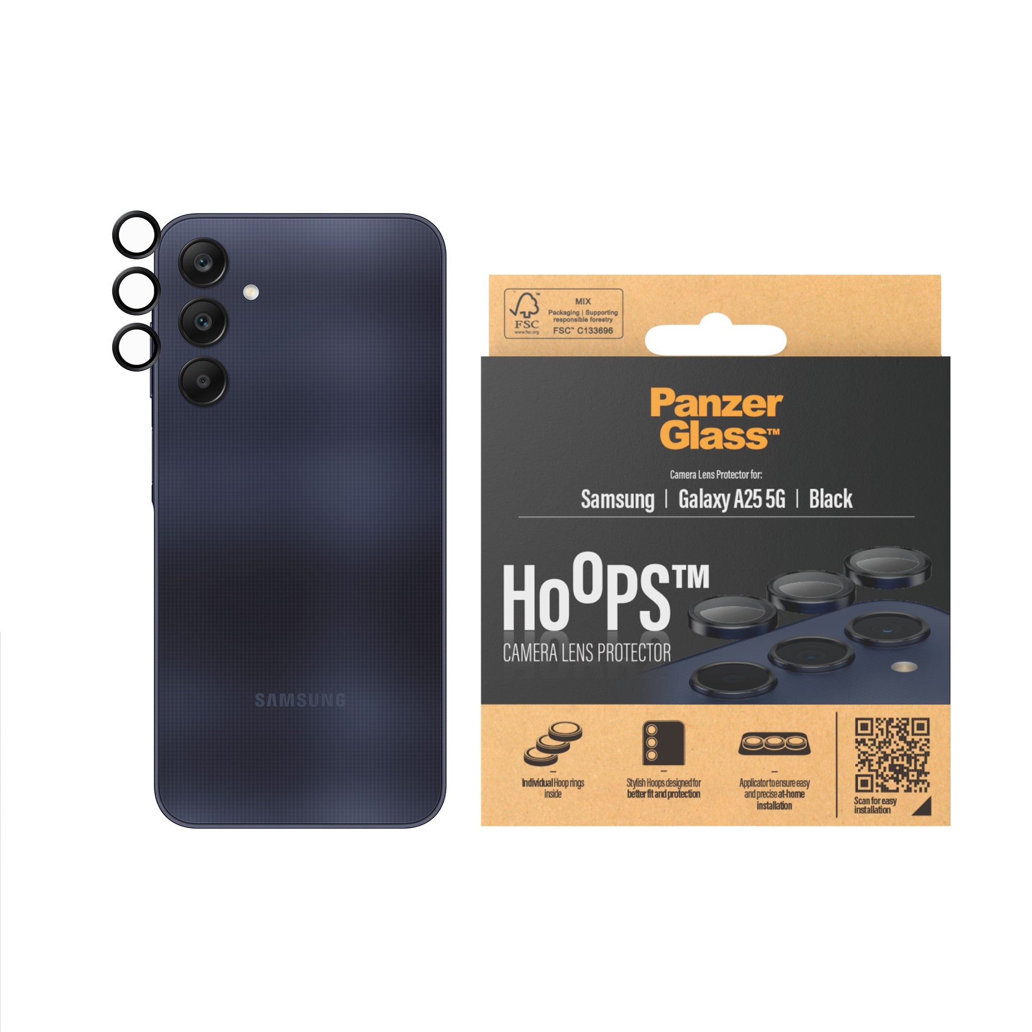 PanzerGlass® Hoops® Camera Lens Protector Black Samsung Galaxy A25 5G